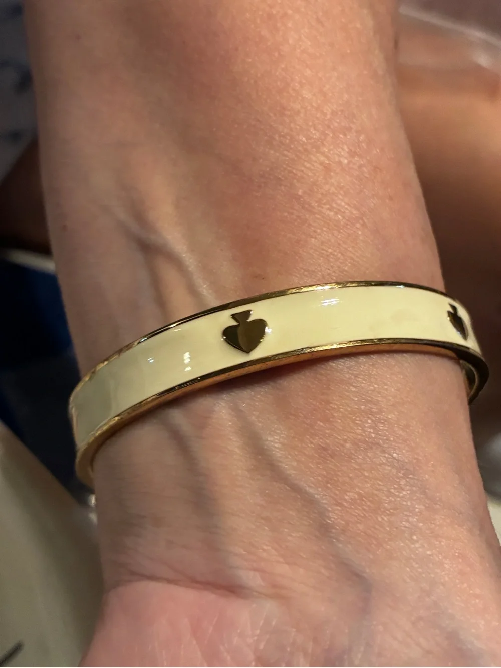 Kate Spade Gold-Tone Cream Enamel Heart Bangle Bracelet - Picture 2 of 5